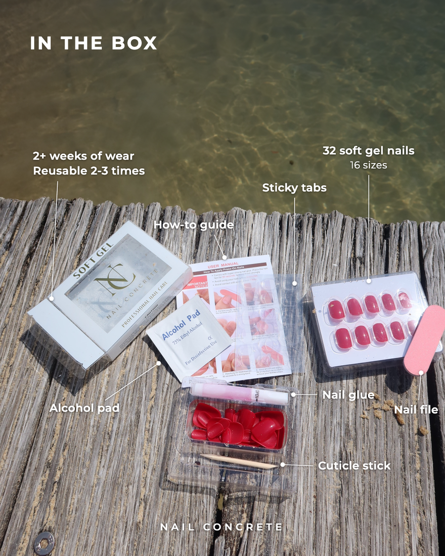 Everything in the Nail Concrete box laid out